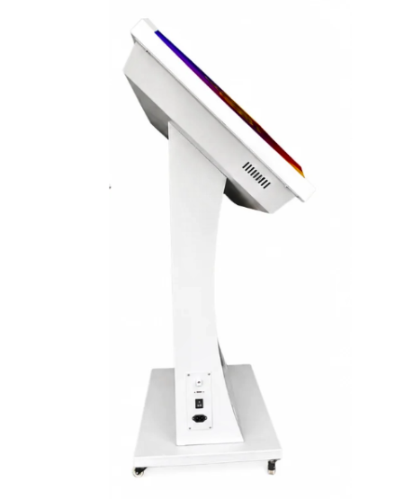 Gurvis Interactive Kiosk – side profile with premium metallic finish and robust heavy base