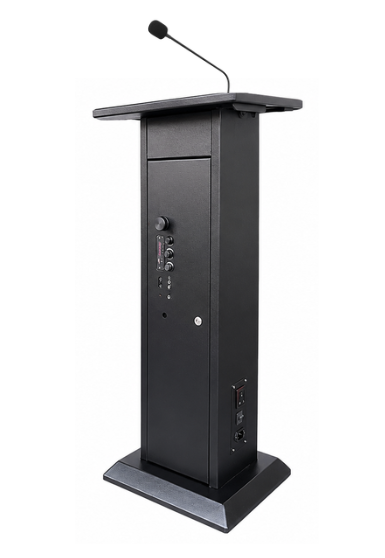 Gurvis Audio Podium – angled view showcasing gooseneck microphone and secure control console