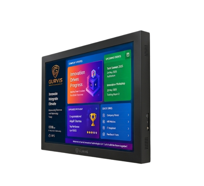 Gurvis Digital Notice Board – wall-mounted profile with ultra-thin design and high-definition screen
